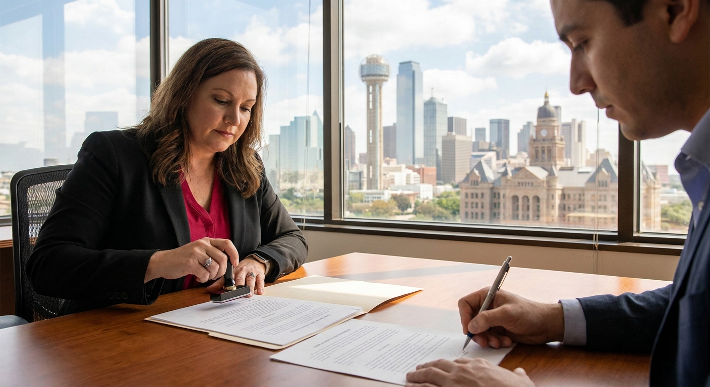 Notary requirements for Dallas court document filing